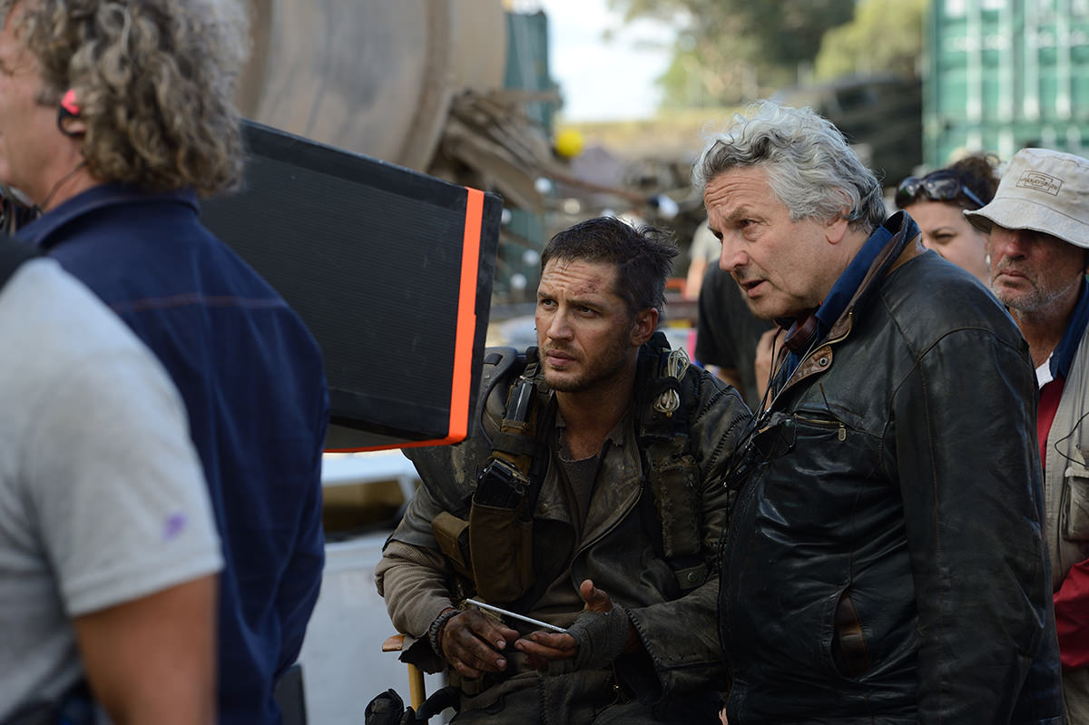 Tom Hardy as Mad Max, with Director George Miller. Supplied by Village Roadshow.