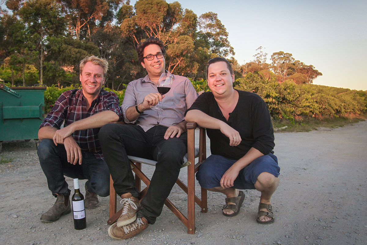 Nathan Earl, Chris Taylor and Josh Tyler at The Current Shed in the McLaren Vale. Supplied by Plonk.